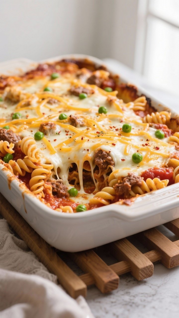 Cooking process, close-up: Close-up of the casserole just after uncovering in the oven, cheese melti