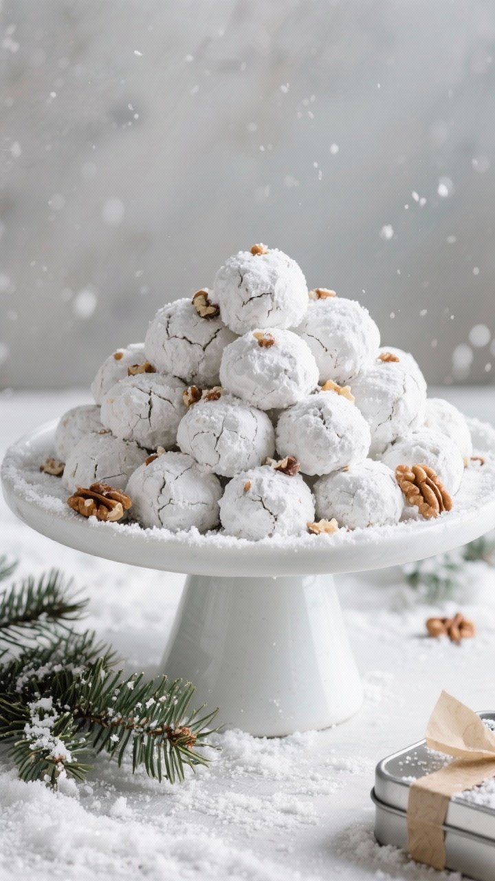 Overhead final presentation: A heaping platter of fully cooled snowball cookies after the second sug