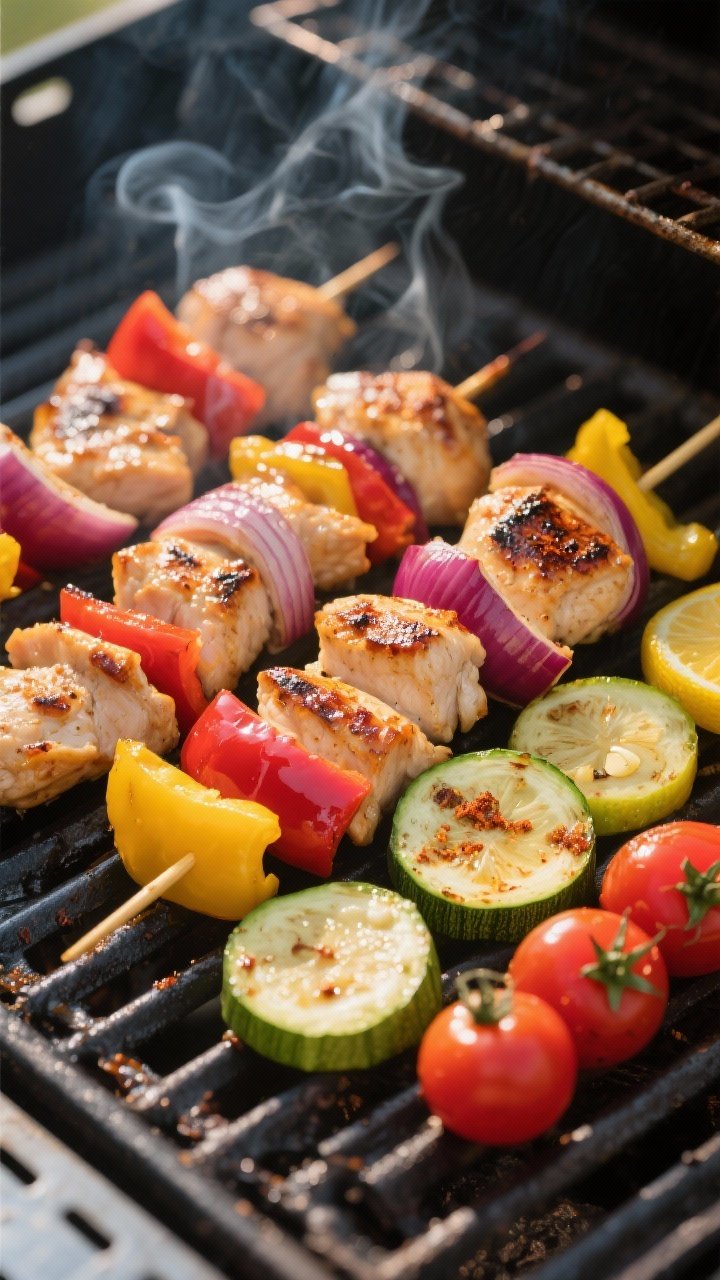25-inch pieces of chicken, red and yellow bell peppers, red onion wedges, zucchini rounds, and a few