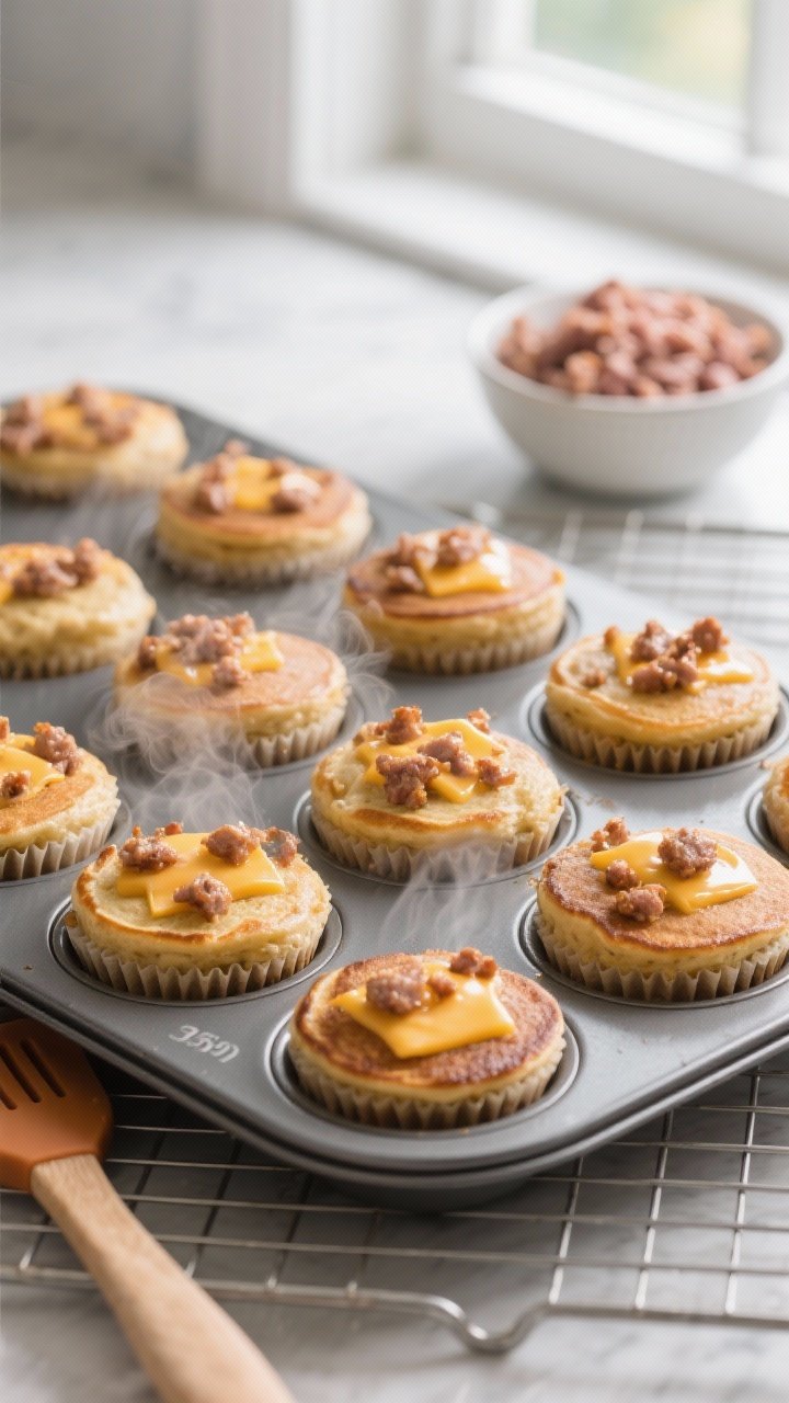 Cooking process close-up: A 12-cup muffin pan just pulled from the oven at 350°F with freshly baked