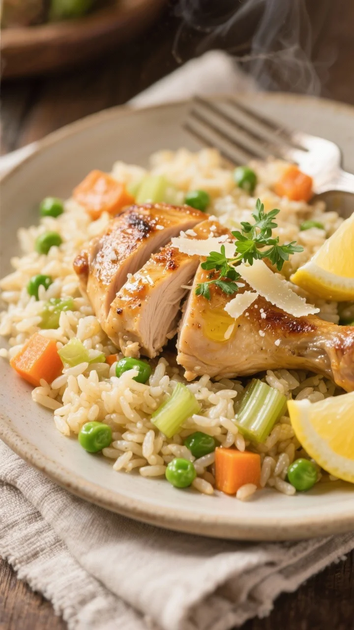 Final dish, close-up detail: Tight, shallow depth-of-field shot of a plated serving of the One-Pot C