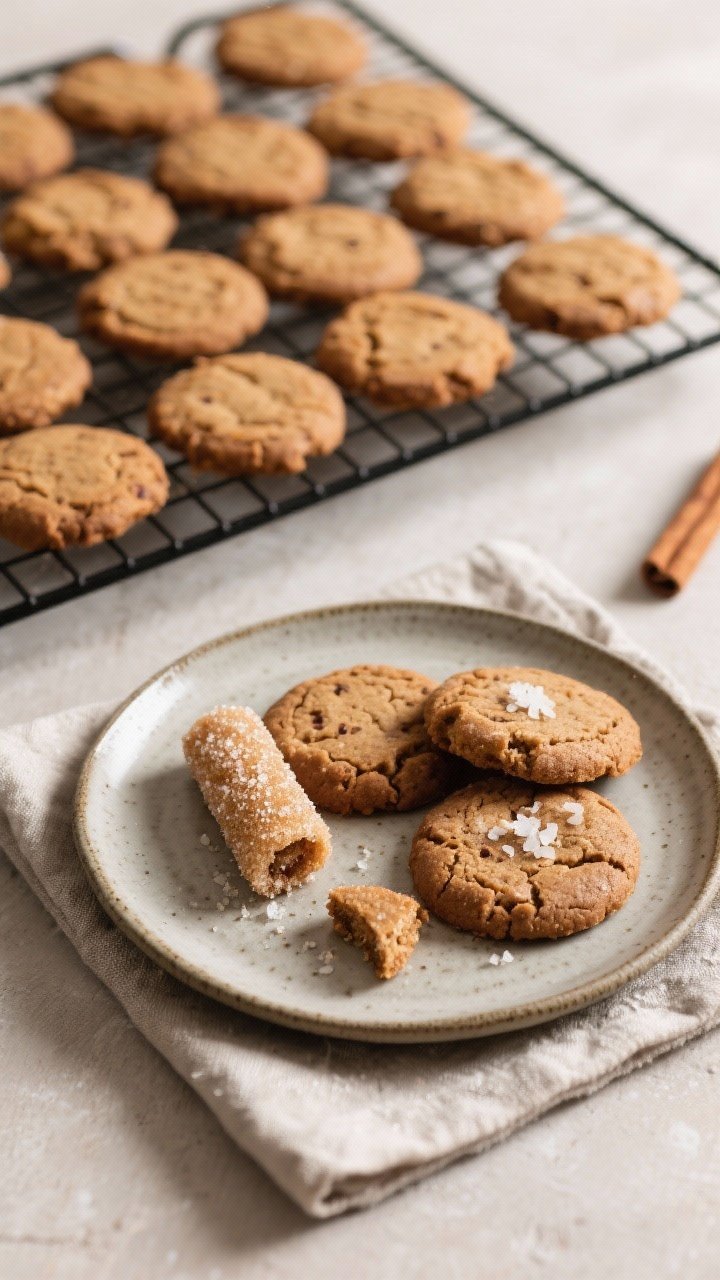 Overhead process-to-plated transition: A cooling rack filled with evenly spaced brown sugar cookies,