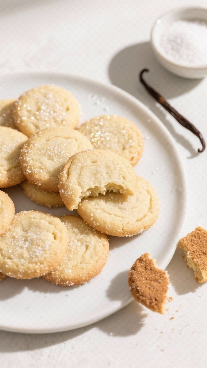 Tasty top view, final presentation: Overhead shot of a plate of classic soft and chewy sugar cookies
