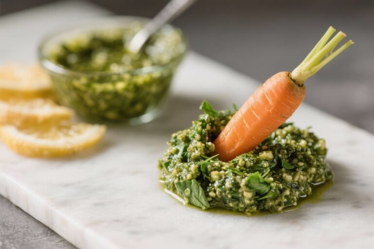 Fresh Carrot Greens Pesto – Bright, Zesty, and No-Waste
