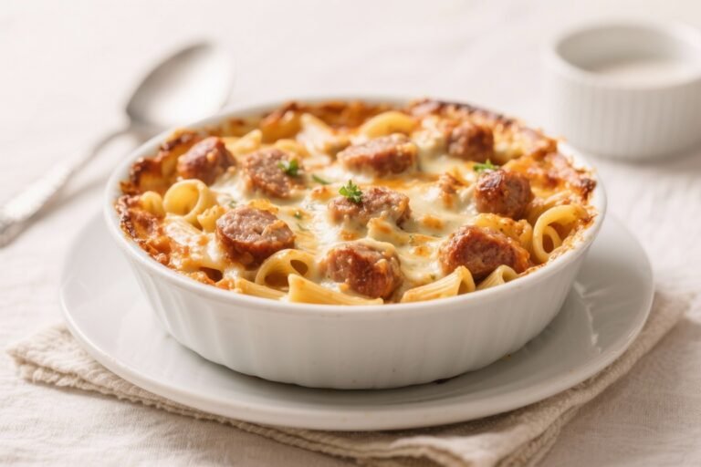 Creamy Sausage Pasta Bake – Comforting, Cozy, and Weeknight-Friendly