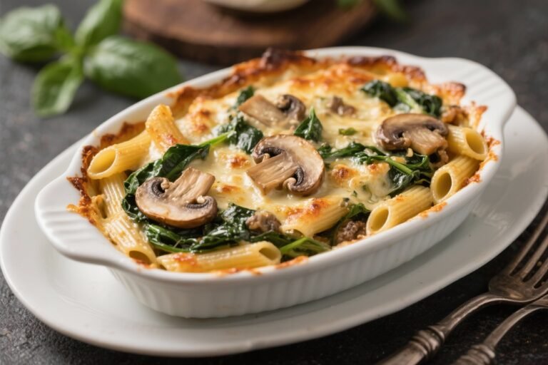 Baked Penne With Spinach & Mushrooms – A Cozy, Weeknight-Friendly Pasta