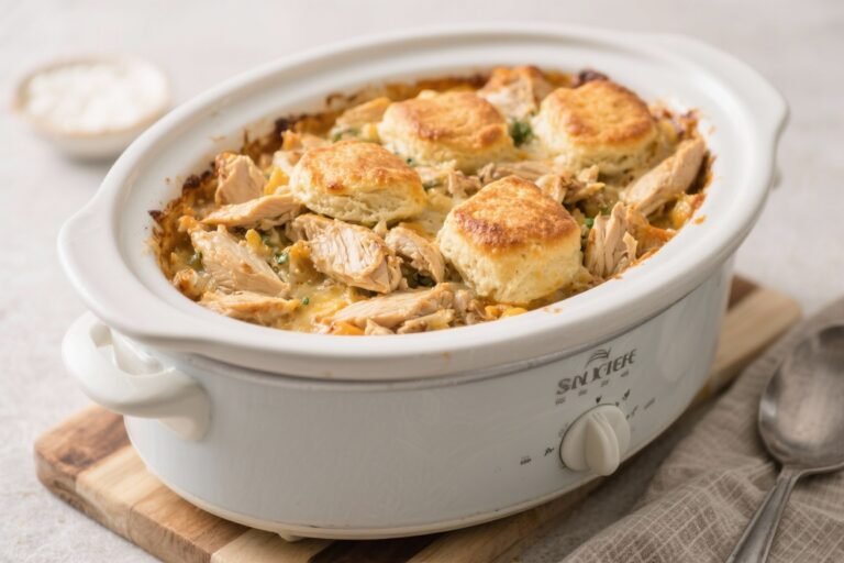 Crockpot Chicken and Biscuit Casserole – Cozy, Comforting, and Easy