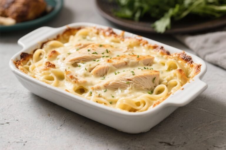 3-Ingredient Chicken Alfredo Bake – Easy, Cozy, and Weeknight-Friendly