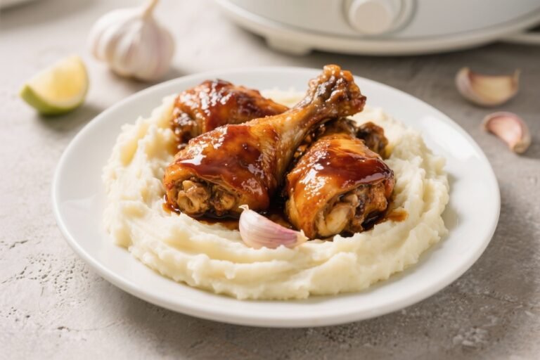 Crockpot BBQ Chicken Drumsticks with Garlic Mashed Potatoes – Easy, Comforting, and Flavor-Packed