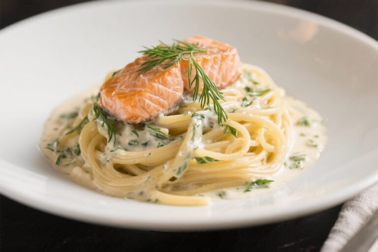 Creamy Dill Salmon Spaghetti – A Cozy, Weeknight Pasta