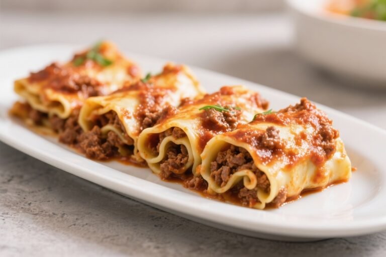 Classic Lasagna Rolls with Meat Sauce – A Cozy, Family-Friendly Favorite