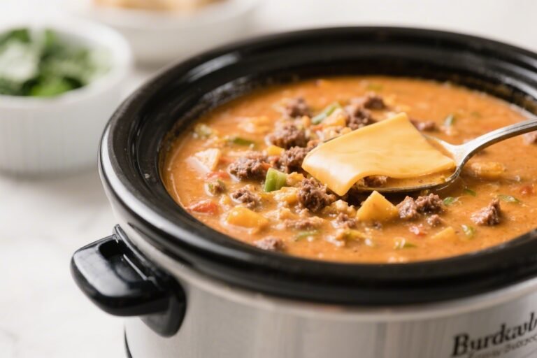 Low-Carb Crockpot Cheeseburger Soup – Cozy, Creamy, and Satisfying