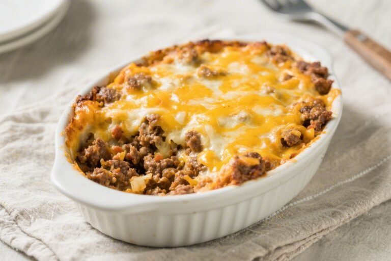 Cheesy Amish Hamburger Casserole – Cozy, Crowd-Pleasing Comfort Food
