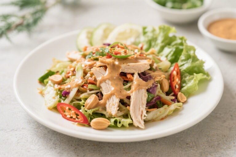 Spicy Thai Chicken Salad with Peanut Dressing – Bright, Crunchy, and Full of Flavor