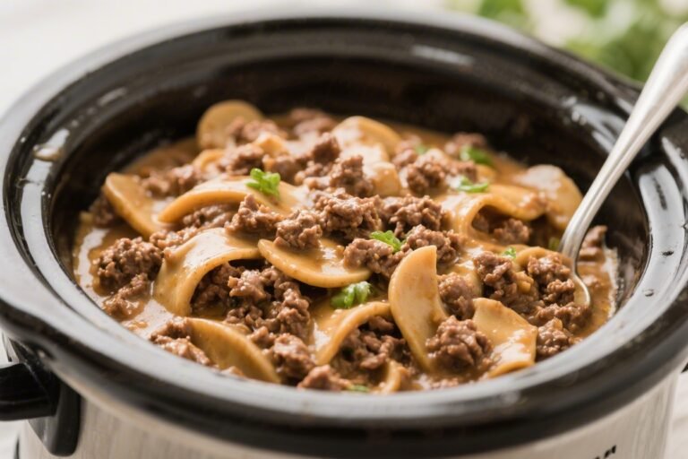 Slow Cooker Ground Beef Stroganoff – Cozy, Creamy, and Weeknight-Easy